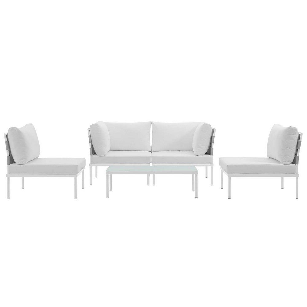 Harmony 5 Piece Outdoor Patio Aluminum Sectional Sofa Set by Modway| White White