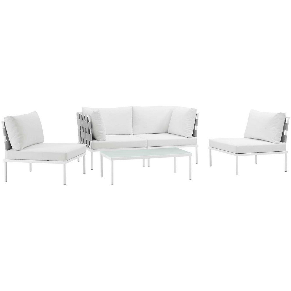 Harmony 5 Piece Outdoor Patio Aluminum Sectional Sofa Set by Modway| White White
