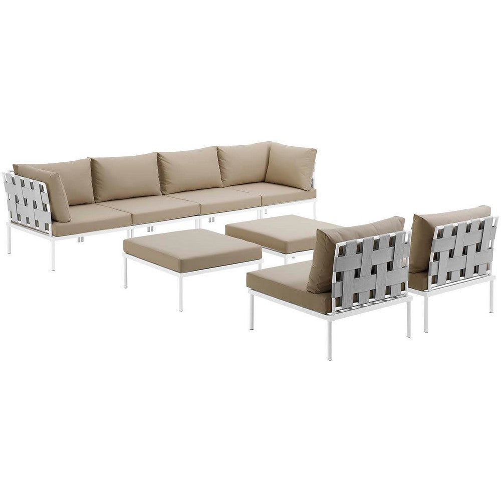 Modway Harmony Aluminum Outdoor Patio Furniture 8-Piece Sectional Sofa Set in White Beige