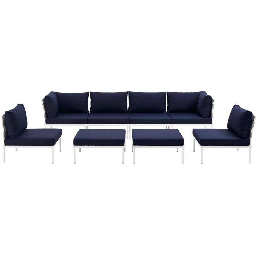 Harmony 8 Piece Outdoor Patio Aluminum Sectional Sofa Set by Modway| White Navy