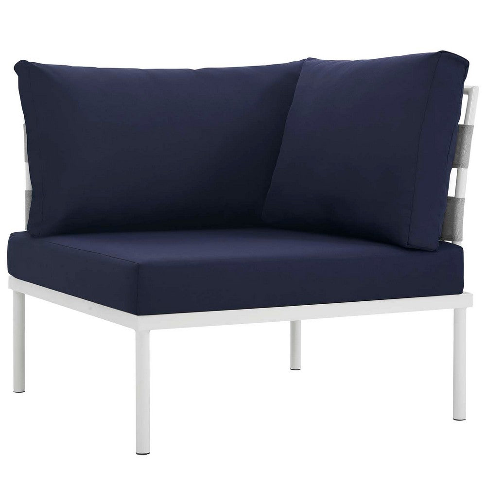 Harmony 8 Piece Outdoor Patio Aluminum Sectional Sofa Set by Modway| White Navy