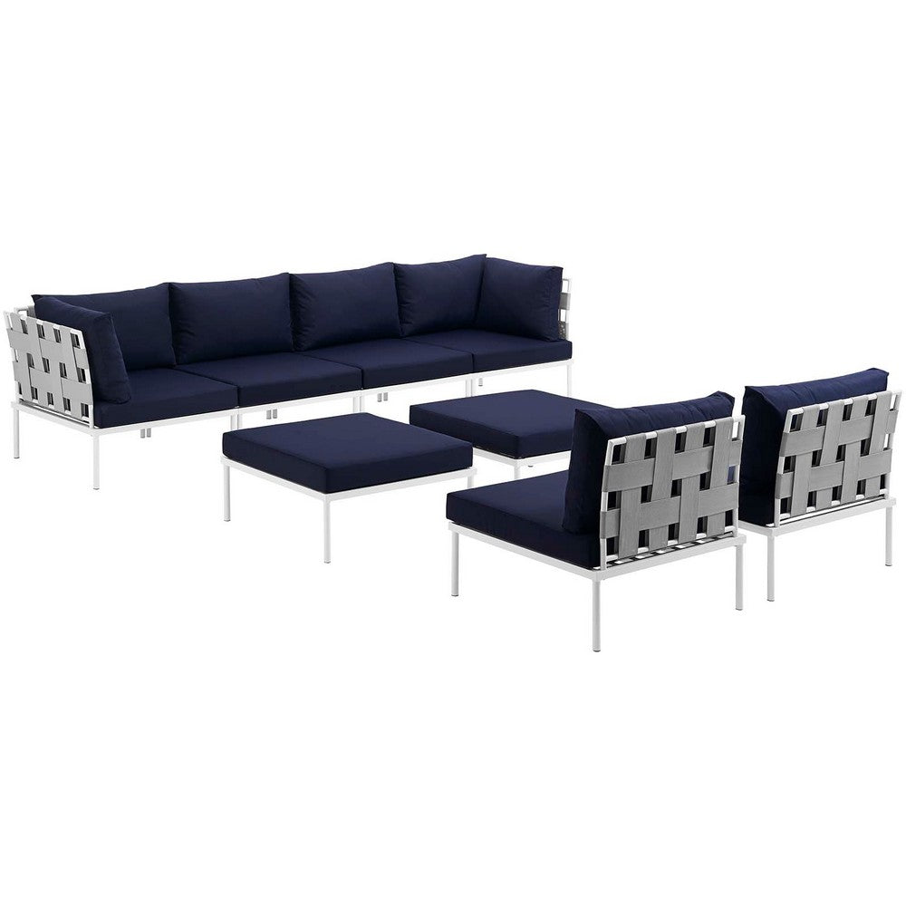 Harmony 8 Piece Outdoor Patio Aluminum Sectional Sofa Set by Modway| White Navy