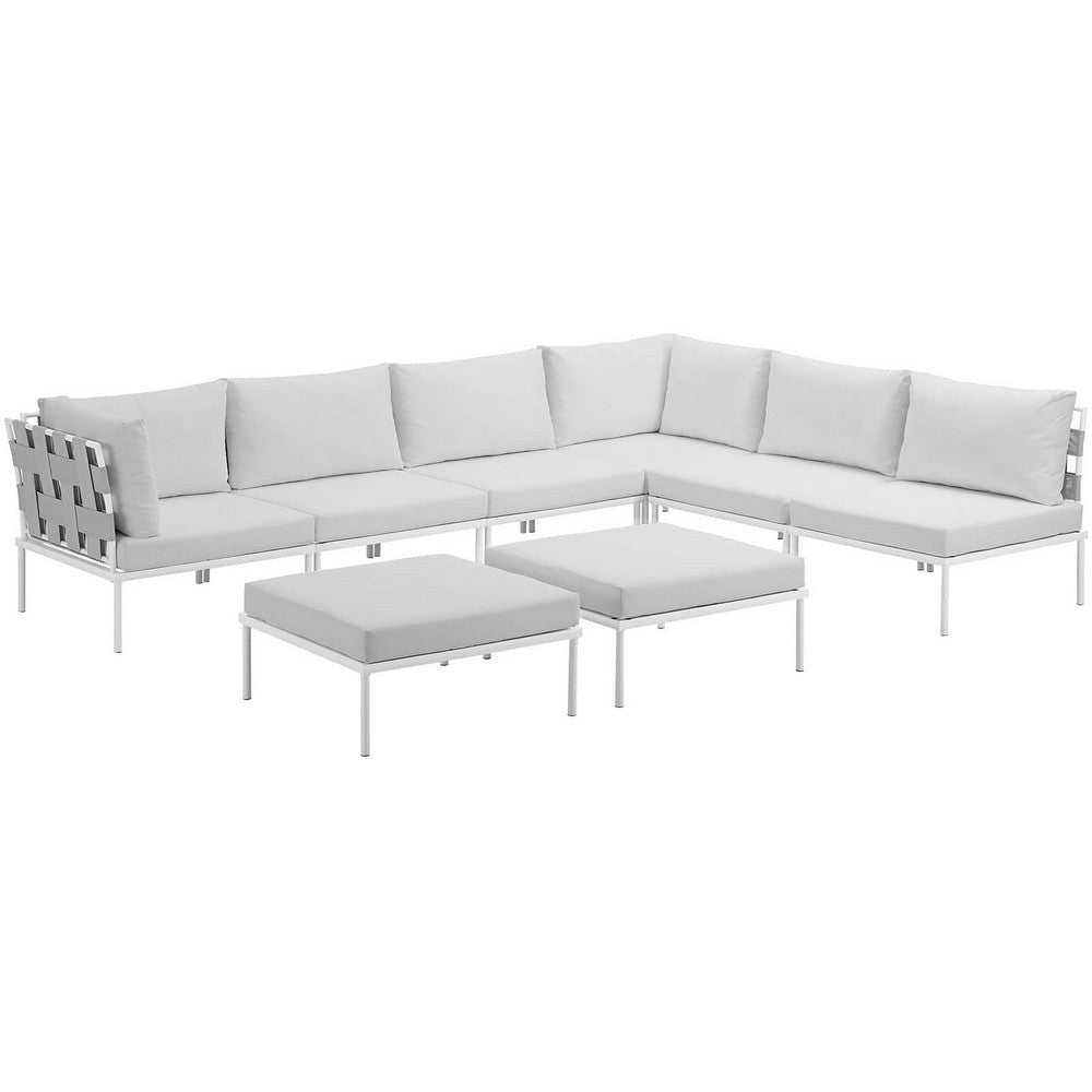 Modway Harmony Aluminum Outdoor Patio Furniture 8-Piece Sectional Sofa Set in White White MDY-EEI-2624-WHI-WHI-SET