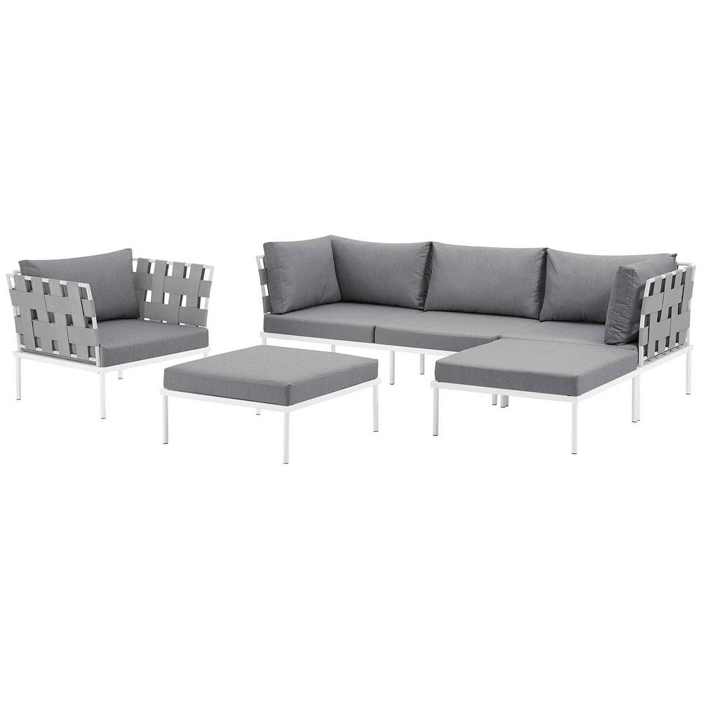 Modway Harmony Aluminum Outdoor Patio Furniture 6-Piece Sectional Sofa Set in White Gray MDY-EEI-2626-WHI-GRY-SET