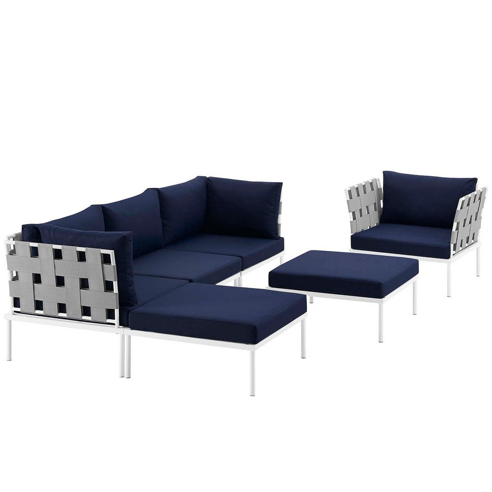 Harmony 6 Piece Outdoor Patio Aluminum Sectional Sofa Set by Modway| White Navy