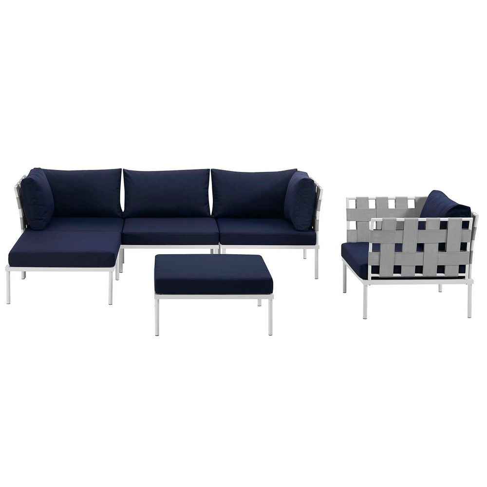 Harmony 6 Piece Outdoor Patio Aluminum Sectional Sofa Set by Modway| White Navy