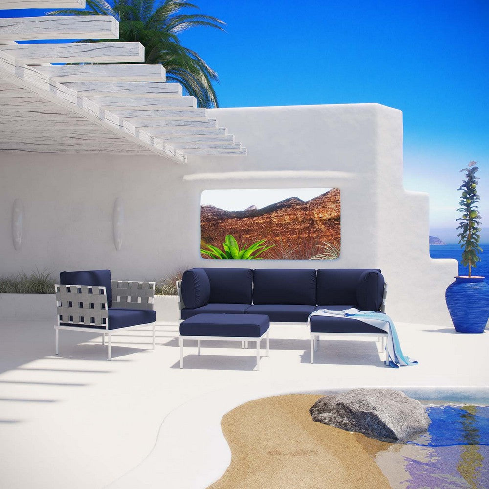 Harmony 6 Piece Outdoor Patio Aluminum Sectional Sofa Set by Modway| White Navy