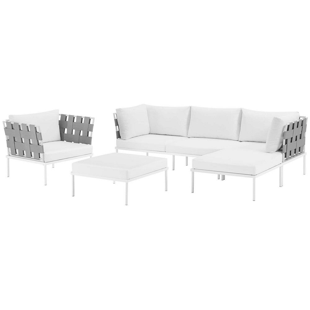 Harmony 6 Piece Outdoor Patio Aluminum Sectional Sofa Set by Modway| White White