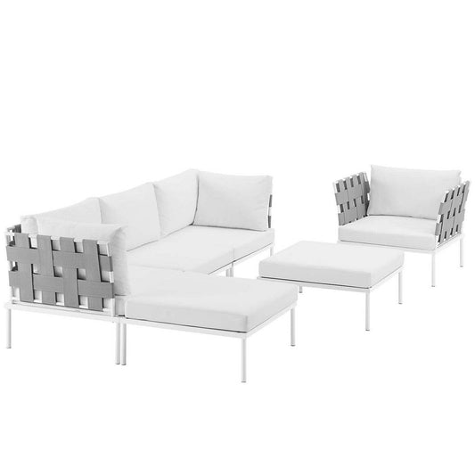 Modway Harmony Aluminum Outdoor Patio Furniture 6-Piece Sectional Sofa Set in White White