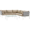 Modway Harmony 6-Piece Aluminum Outdoor Patio Furniture Sectional Sofa Set with Cushions in White Beige