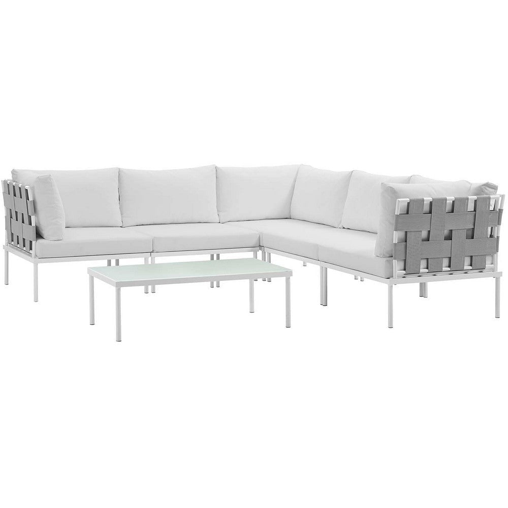 Modway Harmony 6-Piece Aluminum Outdoor Patio Furniture Sectional Sofa Set with Cushions in White White