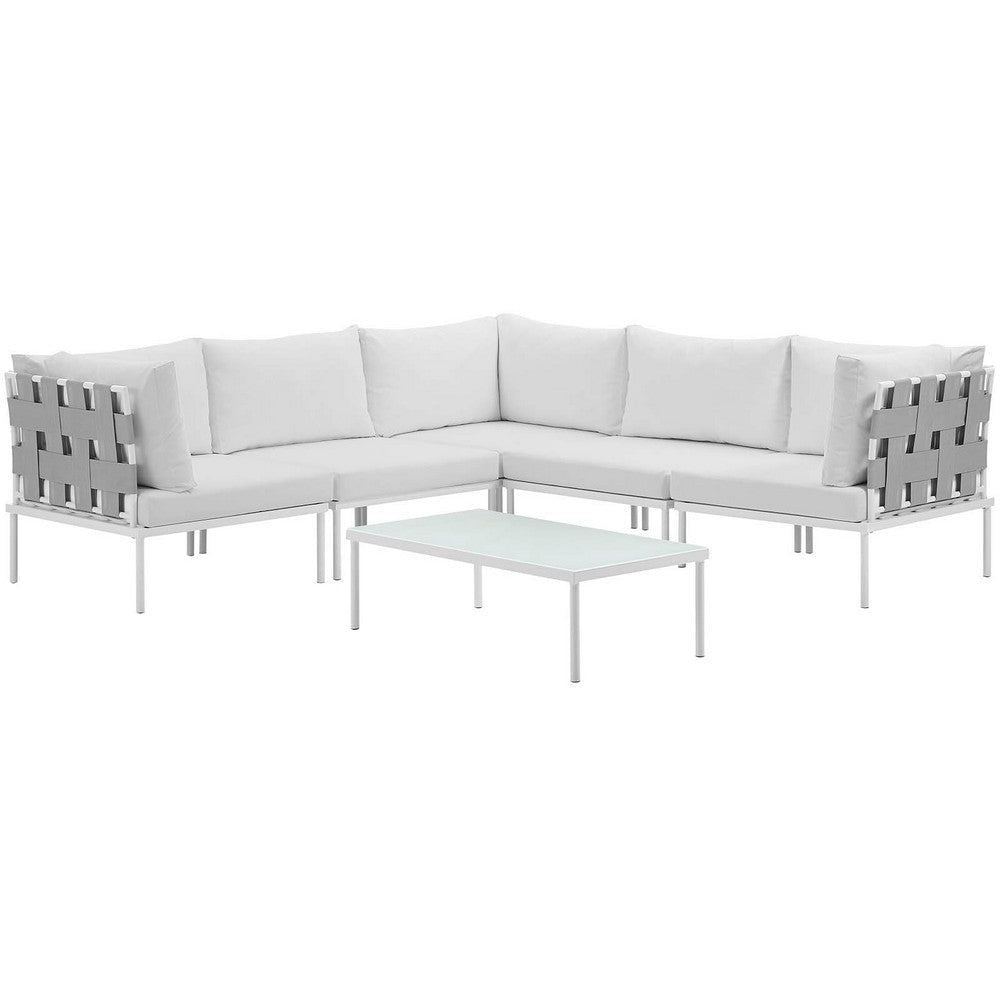 Modway Harmony 6-Piece Aluminum Outdoor Patio Furniture Sectional Sofa Set with Cushions in White White MDY-EEI-2627-WHI-WHI-SET