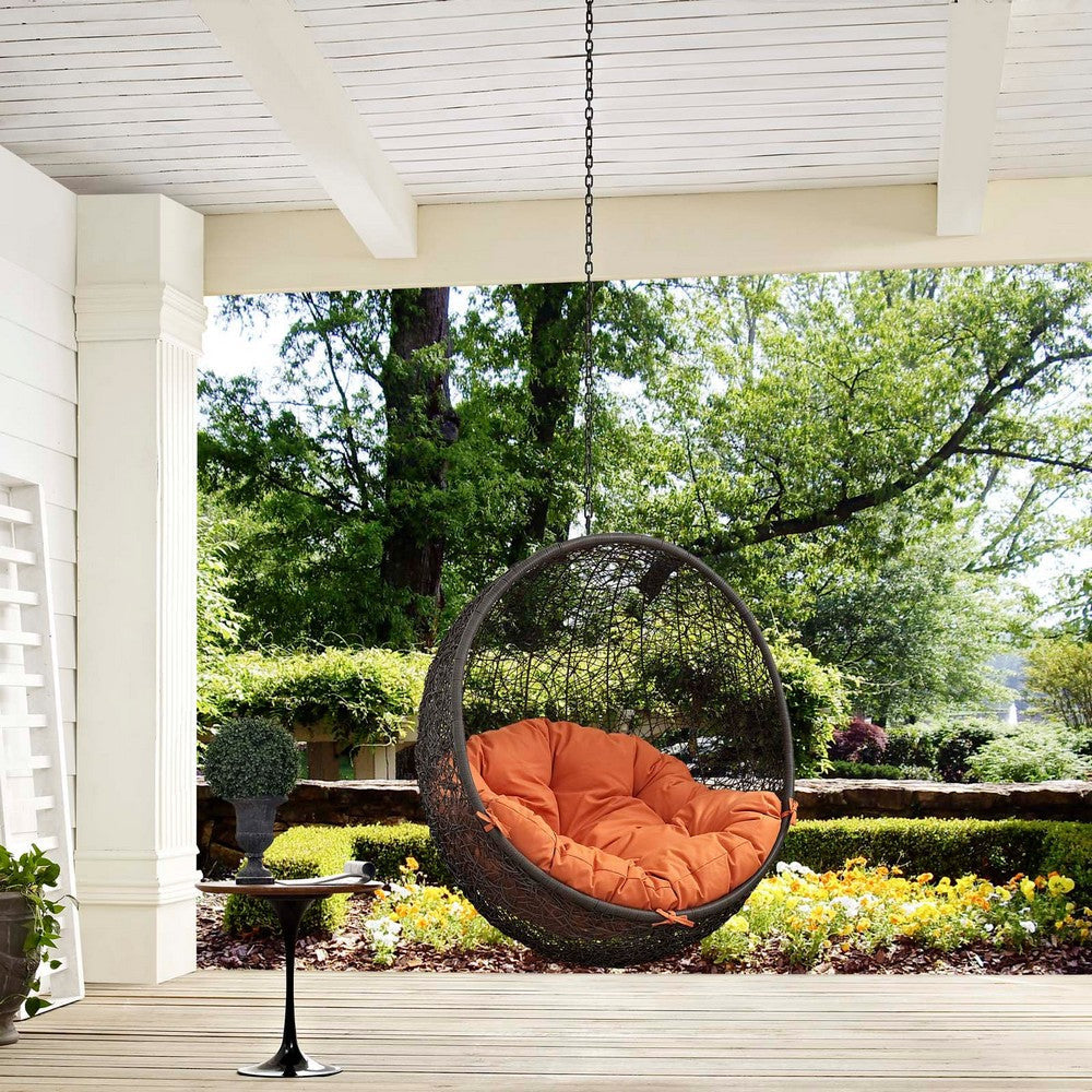 Modway Hide Wicker Rattan Outdoor Patio Swing Chair with Hanging Steel Chain in Gray Orange MDY-EEI-2654-GRY-ORA