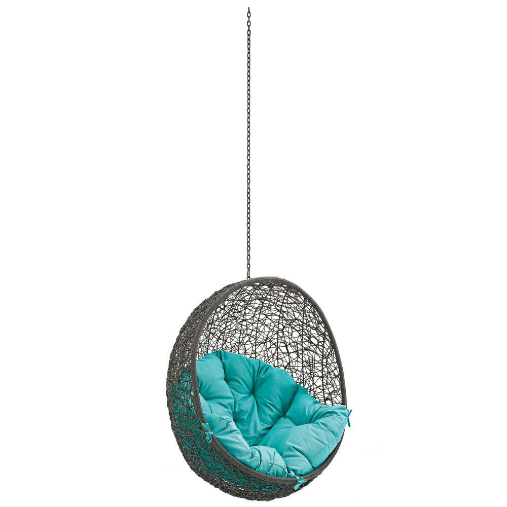 Modway Hide Wicker Rattan Outdoor Patio Swing Chair with Hanging Steel Chain in Gray Turquoise