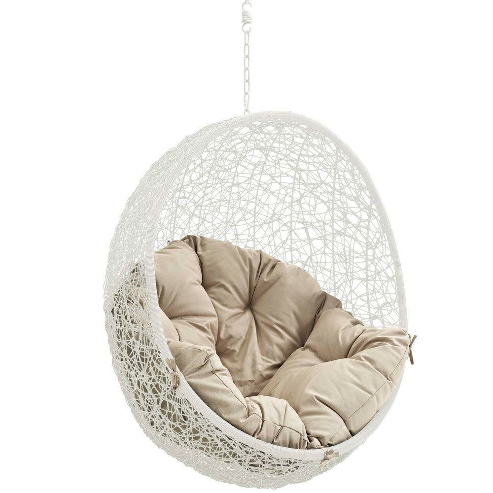 Modway EEI-2654-WHI-BEI Hide Wicker Rattan Outdoor Patio with Hanging Steel Chain Swing Chair Without Stand Beige MDY-EEI-2654-WHI-BEI