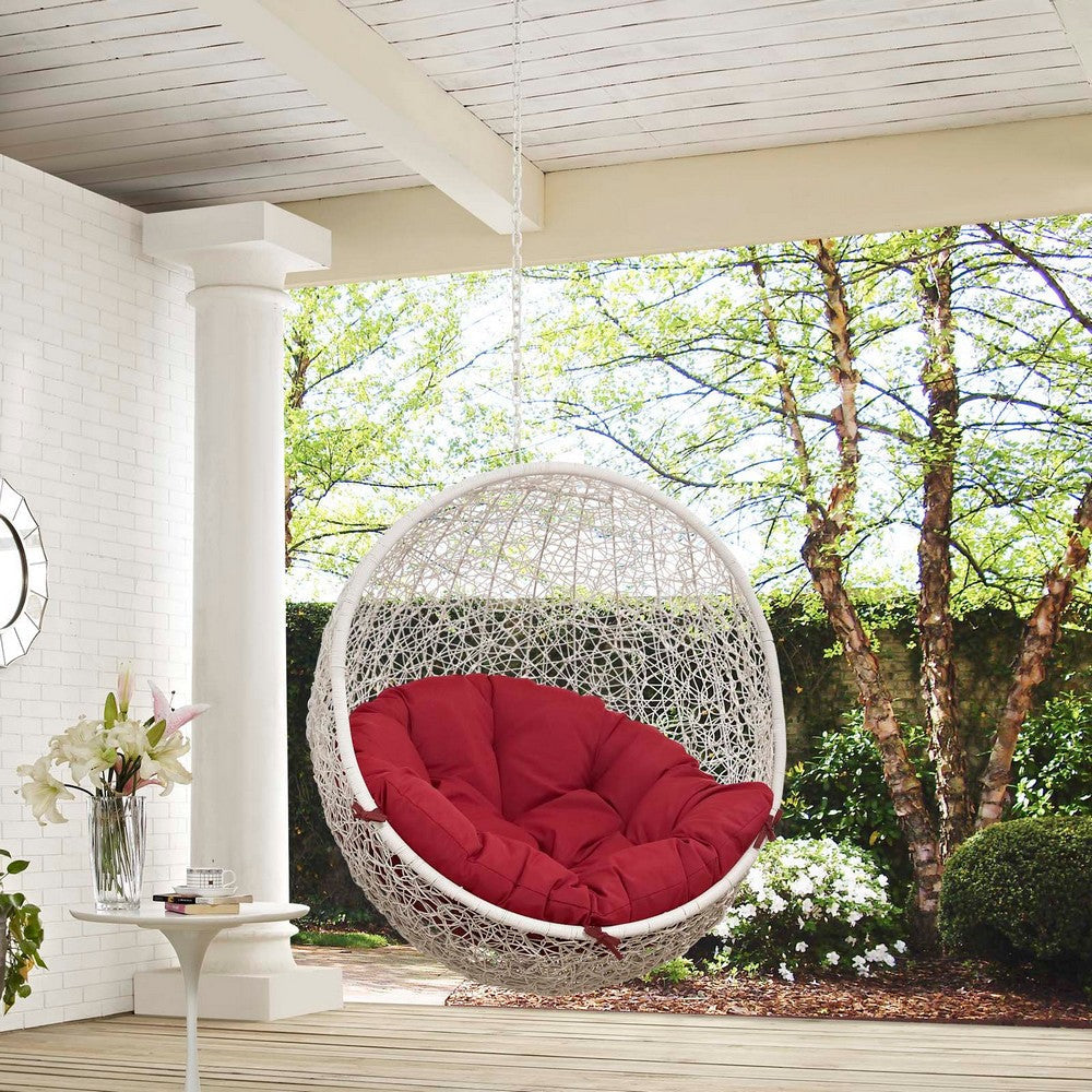 Modway EEI-2654-WHI-RED Hide Wicker Rattan Outdoor Patio with Hanging Steel Chain Swing Chair Without Stand Red MDY-EEI-2654-WHI-RED