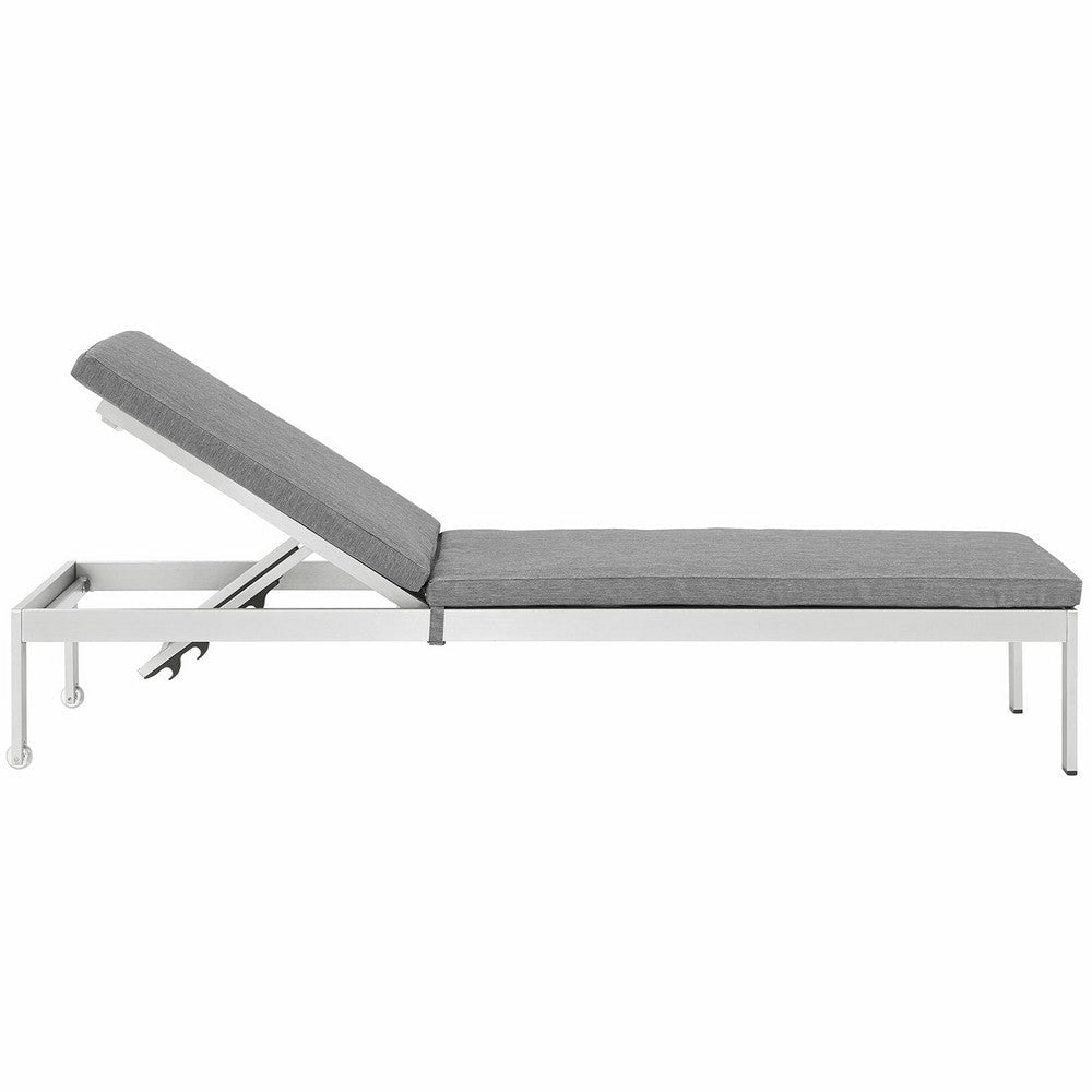 Shore Outdoor Patio Aluminum Chaise with Cushions, Silver gray - No Shipping Charges