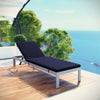 Shore Outdoor Patio Aluminum Chaise with Cushions, Silver Navy - No Shipping Charges