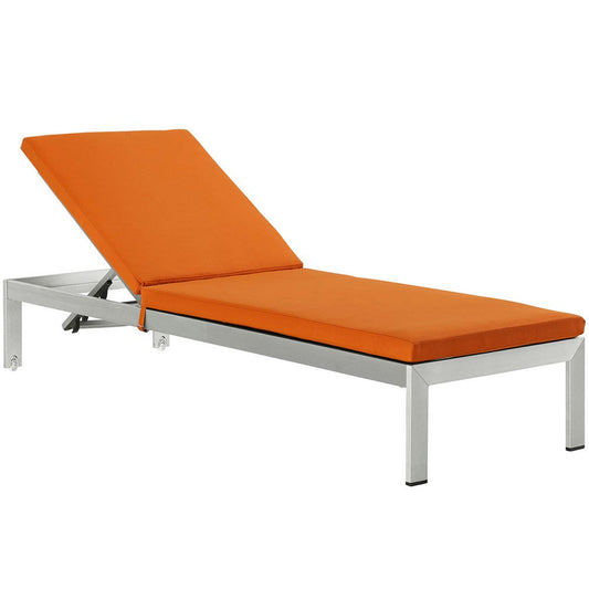 Shore Outdoor Patio Aluminum Chaise with Cushions, Silver Orange - No Shipping Charges