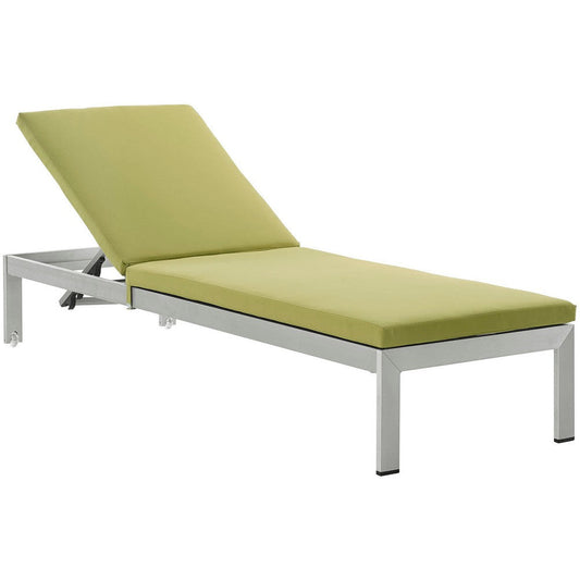 Shore Outdoor Patio Aluminum Chaise with Cushions, Silver Peridot - No Shipping Charges