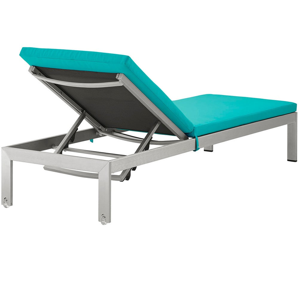 Shore Outdoor Patio Aluminum Chaise with Cushions by Modway| Silver Turquoise