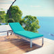Shore Outdoor Patio Aluminum Chaise with Cushions by Modway| Silver Turquoise