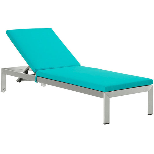 Shore Outdoor Patio Aluminum Chaise with Cushions, Silver Turquoise - No Shipping Charges