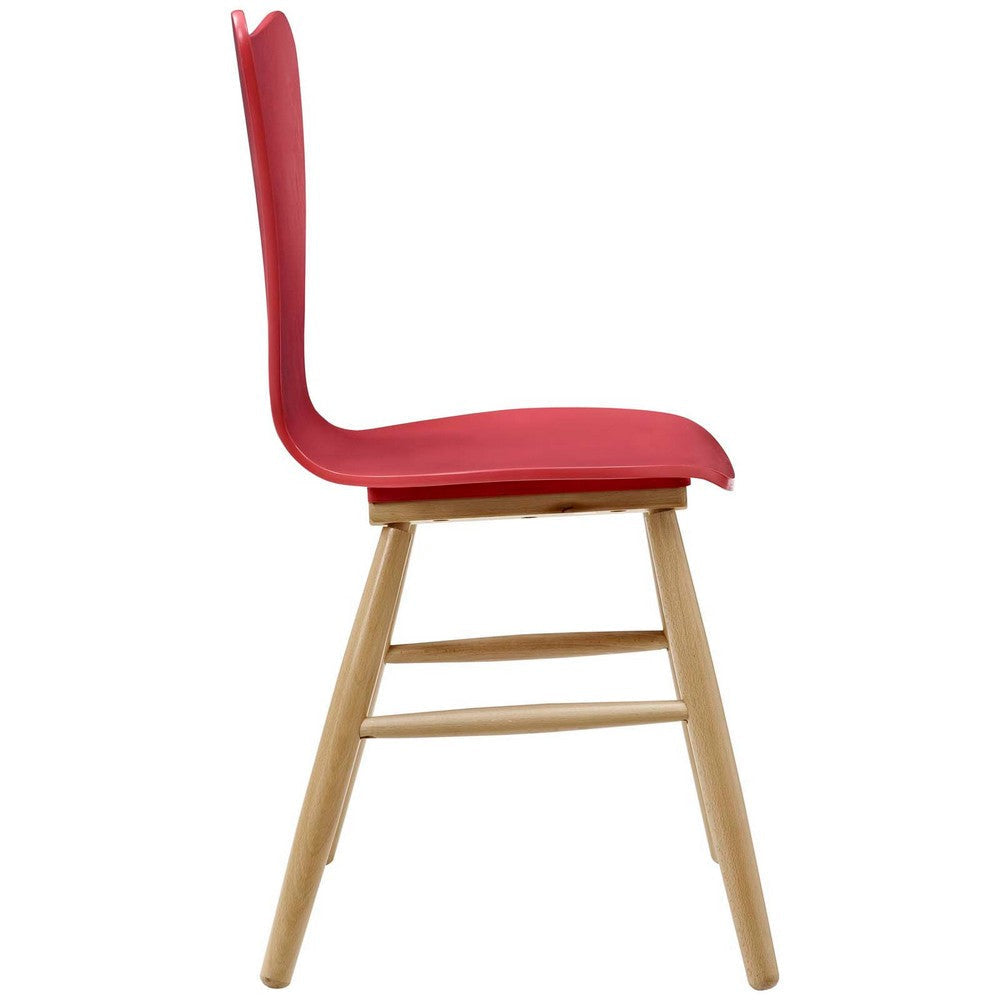 Modway Cascade Mid-Century Modern Wood Kitchen and Dining Room Chair in Red MDY-EEI-2672-RED