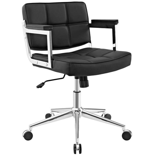 Portray Mid Back Upholstered Vinyl Office Chair In Black - No Shipping Charges