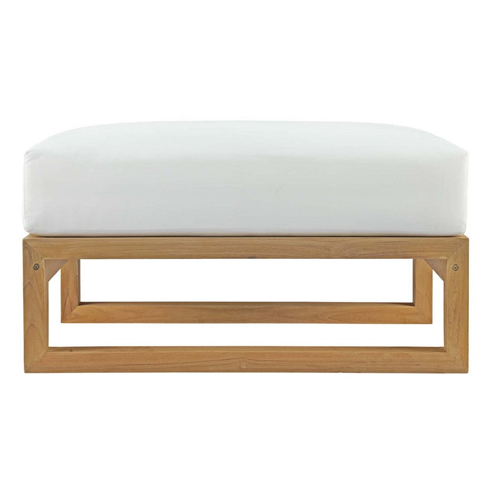 Upland Outdoor Patio Teak Ottoman In Natural White - No Shipping Charges
