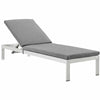 Modway Shore Aluminum Outdoor Patio Two Poolside Chaise Lounge Chairs with Cushions and Side End Table in Silver Gray