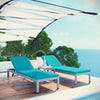 Shore 3 Piece Outdoor Patio Aluminum Chaise with Cushions by Modway| Silver Turquoise