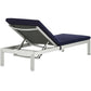 Modway Shore Aluminum Outdoor Patio Two Chaise Lounge Chairs with Cushions in Silver Navy MDY-EEI-2737-SLV-NAV-SET