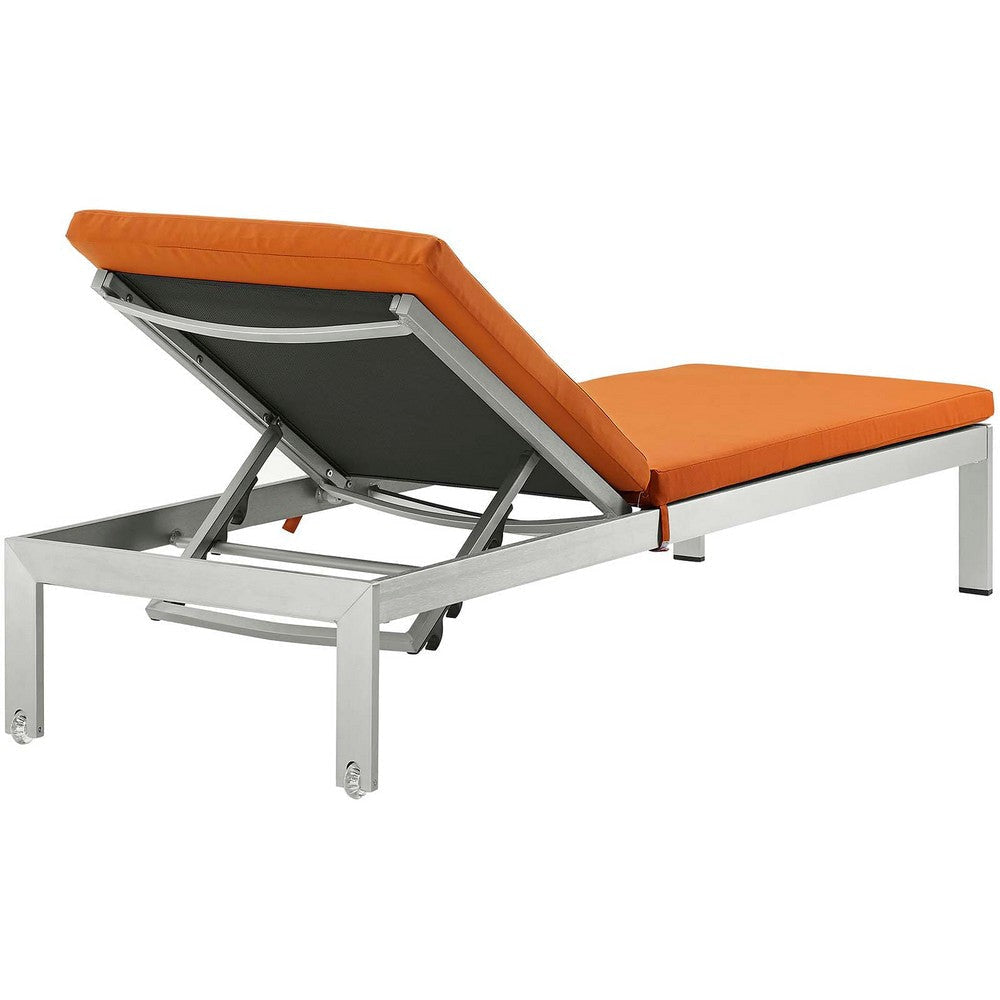 Modway Shore Aluminum Outdoor Patio Two Chaise Lounge Chairs with Cushions in Silver Orange MDY-EEI-2737-SLV-ORA-SET