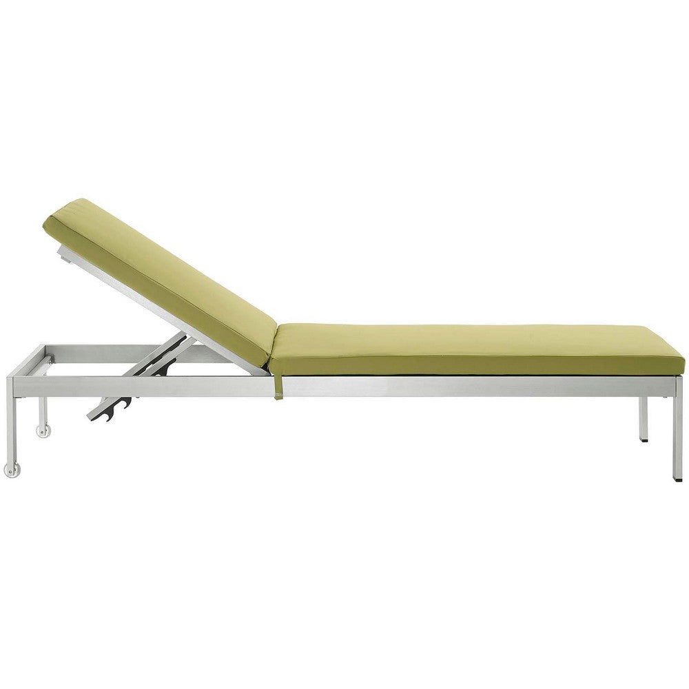 Modway Shore Aluminum Outdoor Patio Two Chaise Lounge Chairs with Cushions in Silver Peridot MDY-EEI-2737-SLV-PER-SET