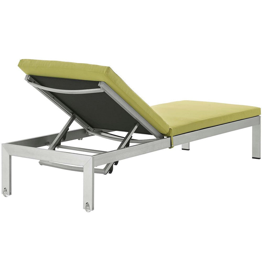 Modway Shore Aluminum Outdoor Patio Two Chaise Lounge Chairs with Cushions in Silver Peridot MDY-EEI-2737-SLV-PER-SET