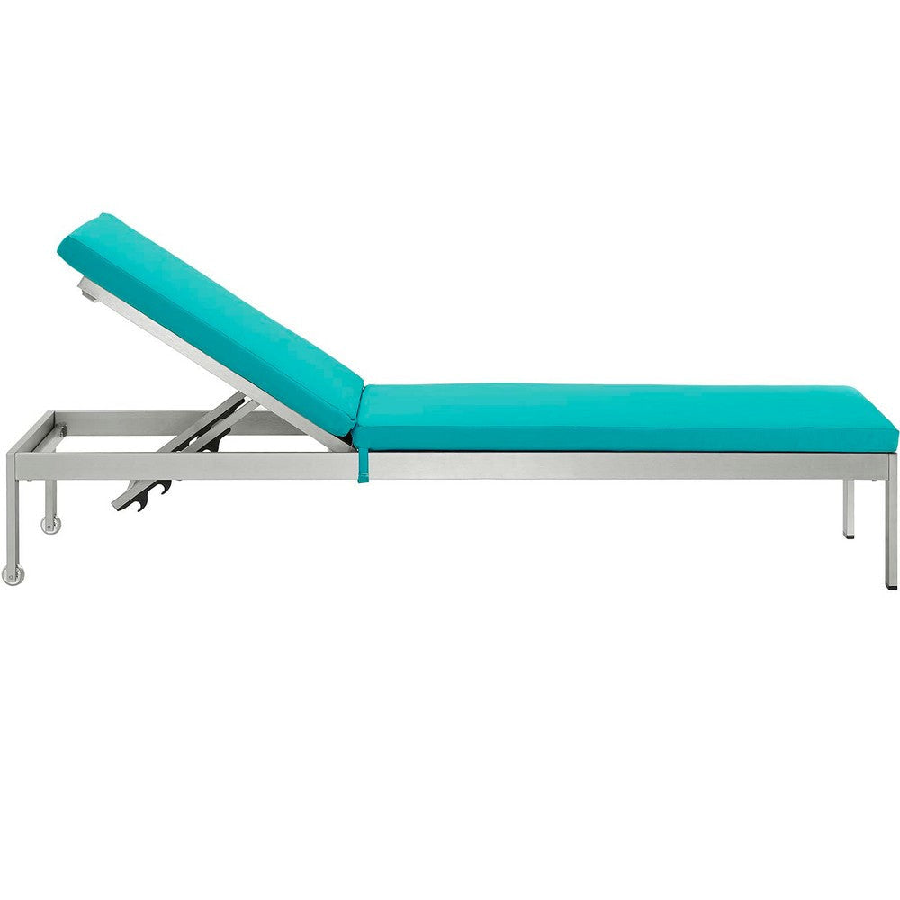 Modway Shore Aluminum Outdoor Patio Two Chaise Lounge Chairs with Cushions in Silver Turquoise MDY-EEI-2737-SLV-TRQ-SET