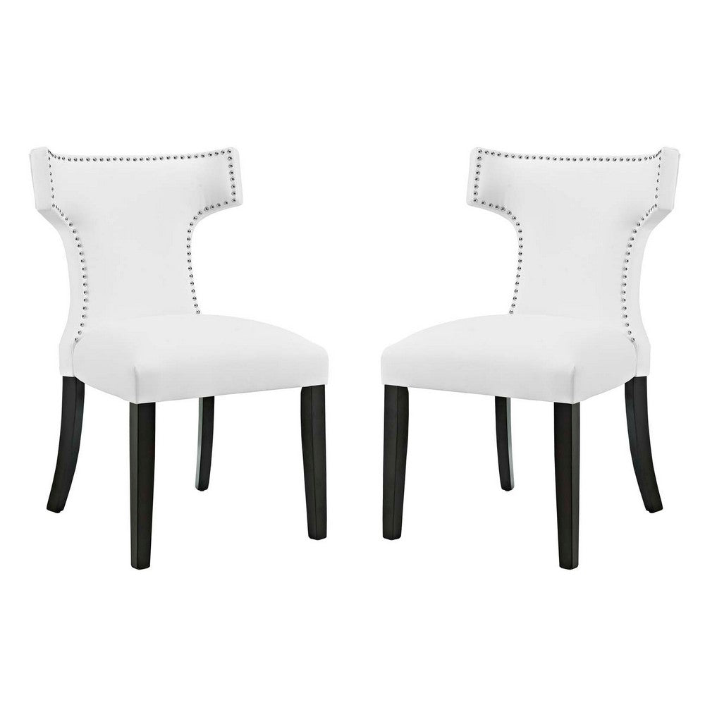 Curve Set of 2 Vinyl Dining Side Chair, White  - No Shipping Charges