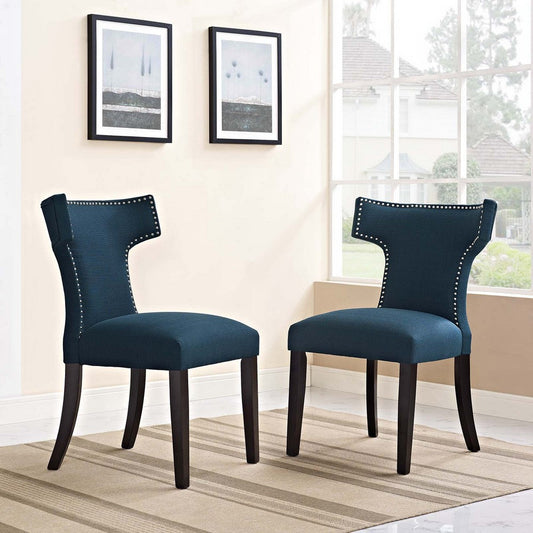 Curve Set of 2 Fabric Dining Side Chair, Azure
