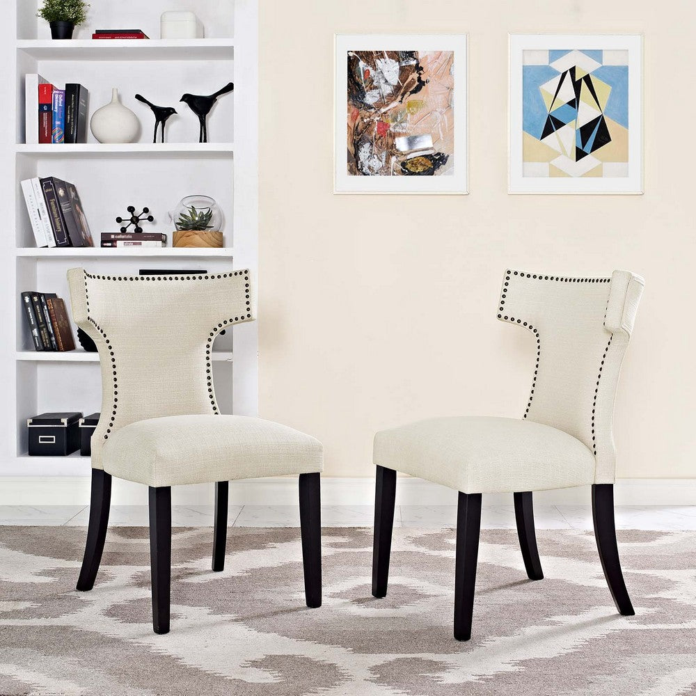 Modway Curve Set of 2 Fabric Dining Side Chair, Beige |No Shipping Charges