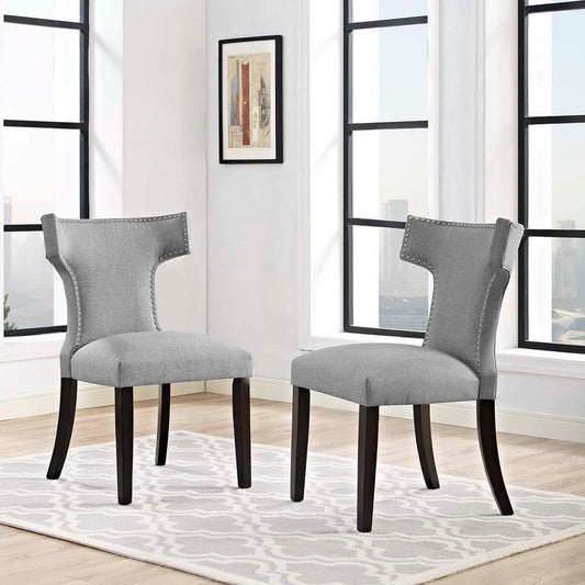 Curve Set of 2 Fabric Dining Side Chair, Light Gray 