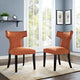 Modway Curve Mid-Century Modern Upholstered Fabric Armchairs with Nailhead Trim, Two Dining Chair Set, Orange