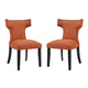 Modway Curve Mid-Century Modern Upholstered Fabric Armchairs with Nailhead Trim, Two Dining Chair Set, Orange