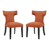 Modway Curve Mid-Century Modern Upholstered Fabric Armchairs with Nailhead Trim, Two Dining Chair Set, Orange