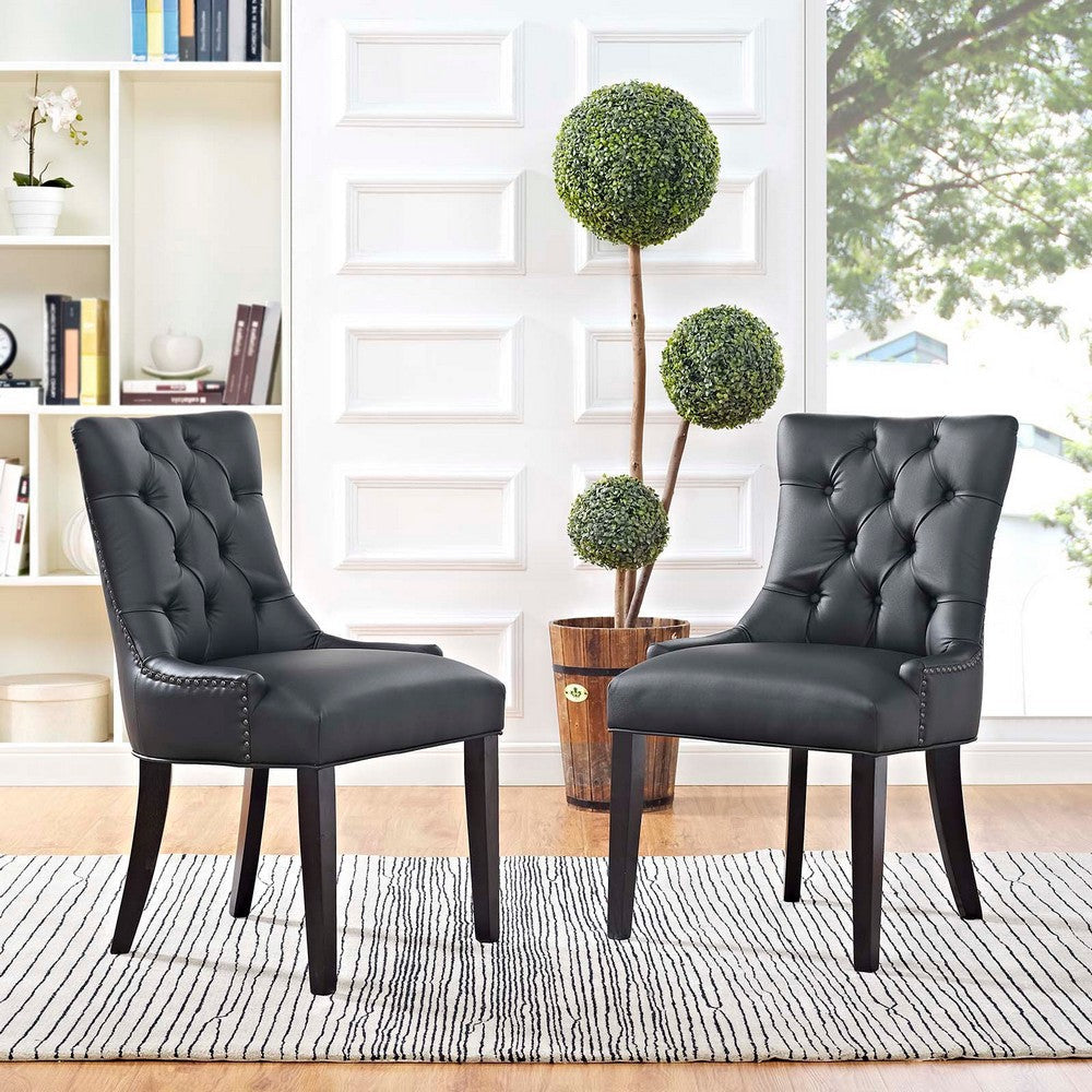 Modway Regent Modern Tufted Faux Leather Upholstered Two Dining Chairs with Nailhead Trim in Black MDY-EEI-2742-BLK-SET