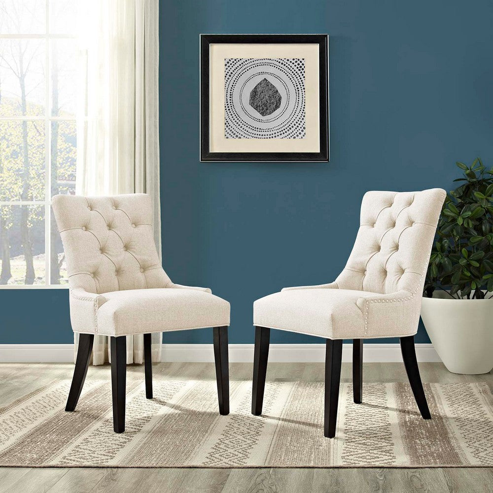 Modway Regent Modern Elegant Button-Tufted Upholstered Fabric Dining Chair with Nailhead Trim Set of 2 Beige MDY-EEI-2743-BEI-SET