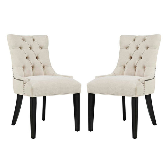 Modway Regent Modern Elegant Button-Tufted Upholstered Fabric Dining Chair with Nailhead Trim, Set of 2, Beige