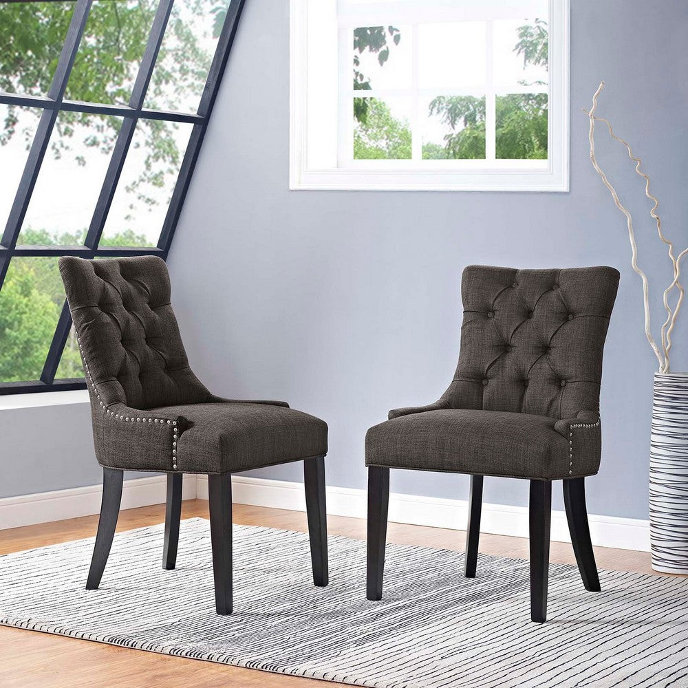 Regent Set of 2 Fabric Dining Side Chair, Brown  - No Shipping Charges