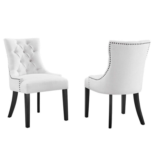 Modway Regent Modern Tufted Upholstered Fabric Two Dining Chairs with Nailhead Trim in White, Set of 2