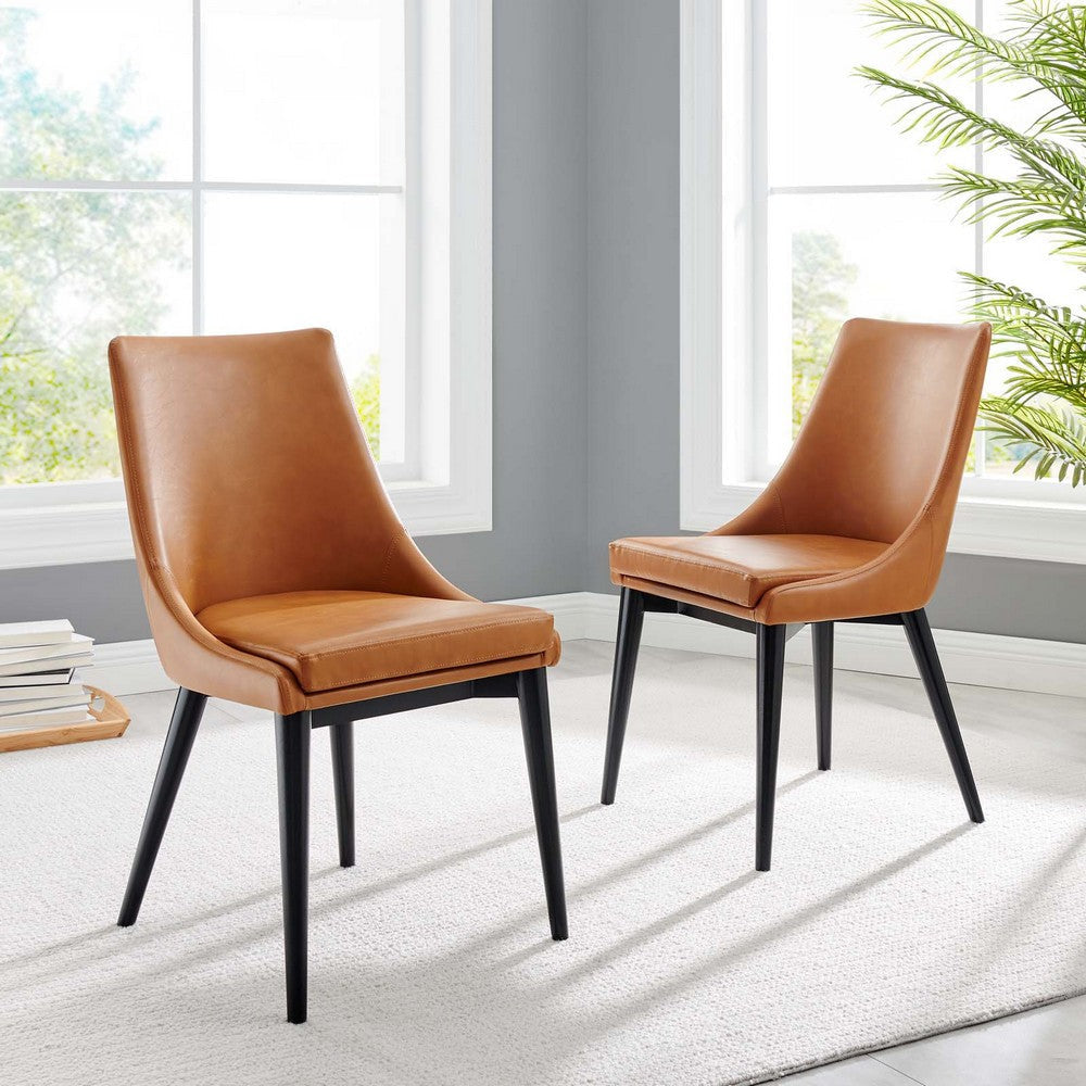 Modway Viscount Mid-Century Modern Faux Leather Upholstered Dining Chair - Set of 2 Tan MDY-EEI-2744-TAN-SET